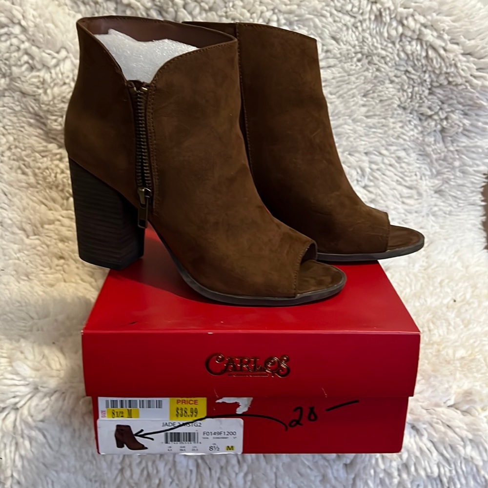 Brown peep toe boots